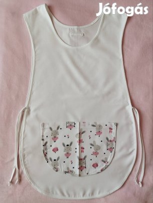 Női fehér lapköpeny,mintás zsebbel, ovis, munkaruha