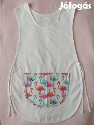 Női fehér lapköpeny,mintás zsebbel, ovis, munkaruha