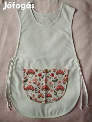 Női fehér lapköpeny,mintás zsebbel, ovis, munkaruha