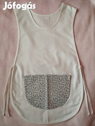 Női fehér lapköpeny,mintás zsebbel, ovis, munkaruha