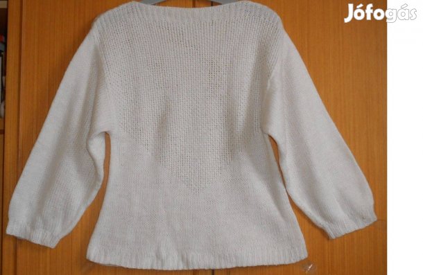 Női fehér pulóver, csinos, rugalmas, kézzel kötött. S/M