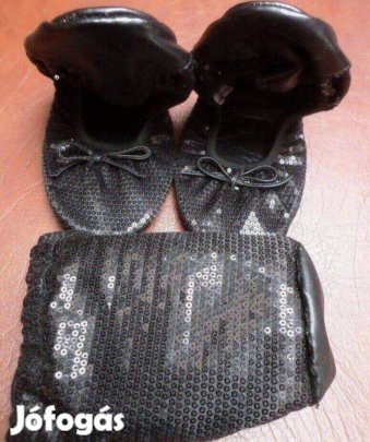 Női fekete balerina cipő + táska Új
