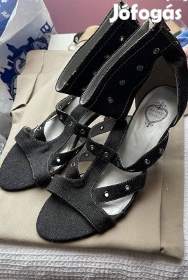 Női fekete farmer bokaszandál 40