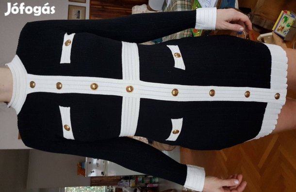 Női fekete fehér ruha M hosszú ujjú M-es