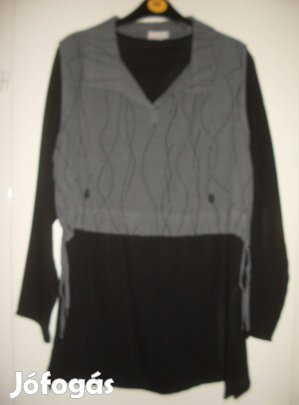 Női fekete ingblúz,szürke betéttel díszítve,M-méretű!/14