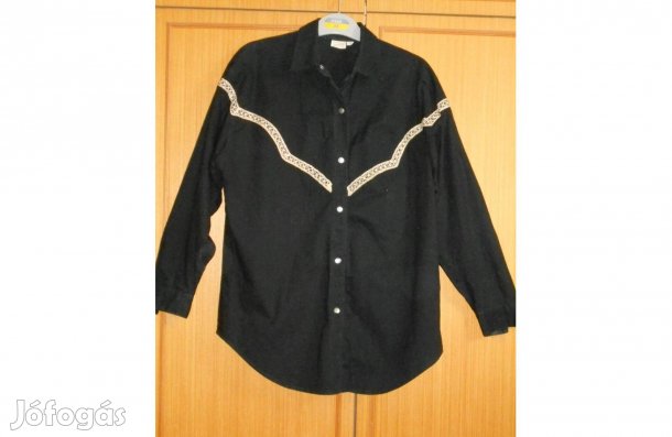 Női fekete pamut blúz, ing / dísz levehető / M- es. Márkás