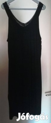 Női fekete pamut ruha vállán csipke betéttel,új,46-méret!/62