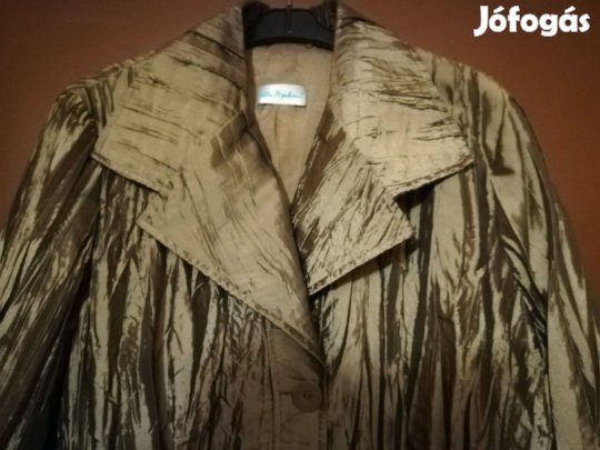 Női gyűrt selyem Ulla Popken márkájú blézer sárgás-zöldes,46-méret!/61