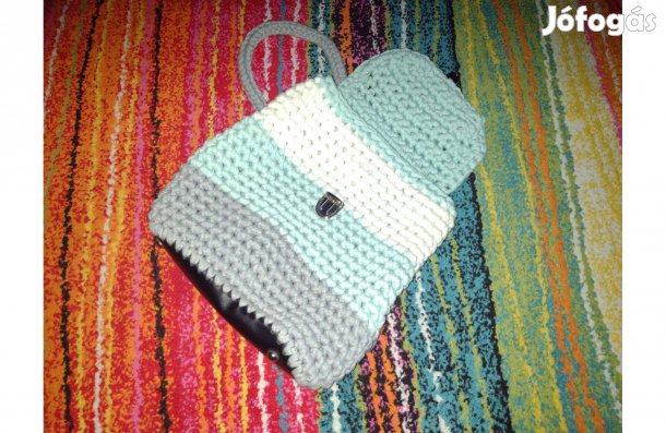 Női háti táska, hátizsák, fehér, szürke, világoskék