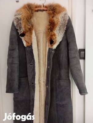 Női irha bunda, XL méretben a róka kucsmával