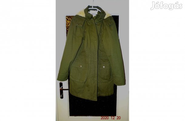 Női keki-zöld, kapucnis télikabát
