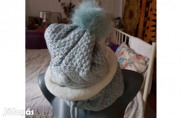 Női kötött téli sapka, sál új