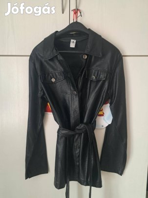 Női műbőr dzseki,divatkabát, derekánál megkötővel