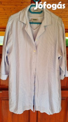 Női nyári ing sett, ujjatlan blúz blézerrel, nagy méret, gyűrt selyem