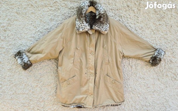 Női ocelot mintás szőrmés bélésű Goldix homokszínű ballon kabát 3XL