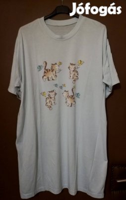 Női pamut cicamintás, hálóing,világoskék,48-méret!/74