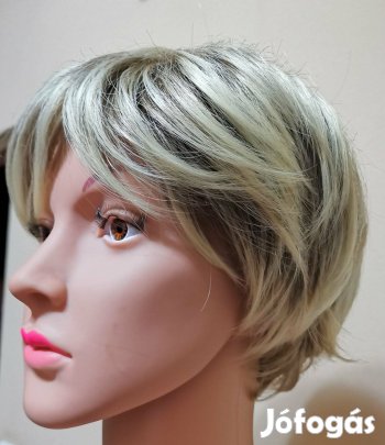 Női paróka rövid természetes hatású melírozott szőkebarna Új