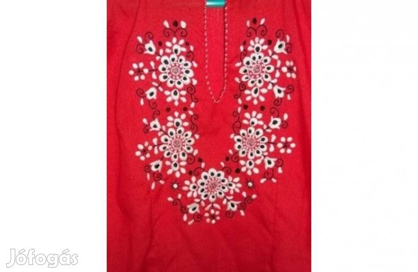 Női piros hosszú ujjú népművészeti hímzett blúz