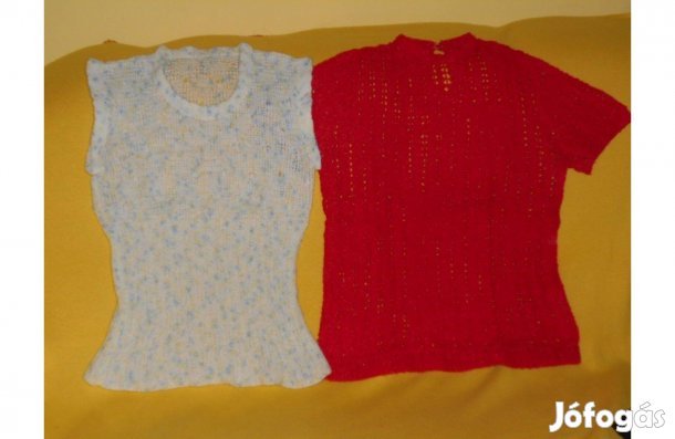 Női pulóver, gyönyörű, melírozott, kötött, és piros horgolt. S/M