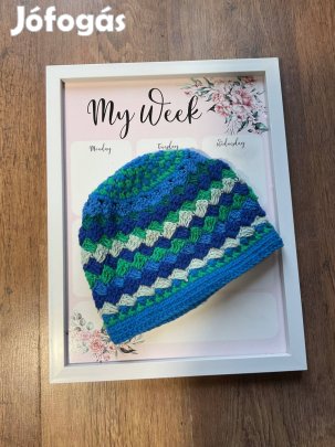 Női sapka, kézzel horgolt Türkisz kaland