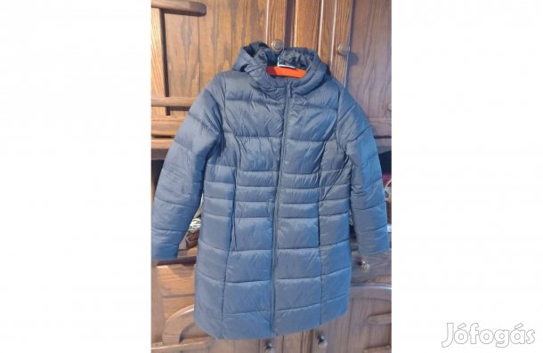 Női sötétkék pufi kabát 42-es, könnyű, 90 cm hosszú - Új