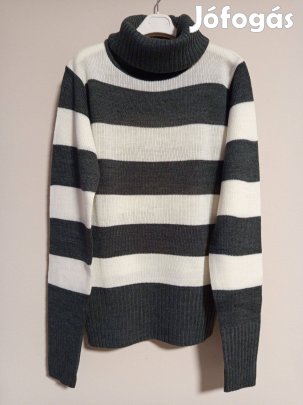 Női szürke - fehér csíkos garbó