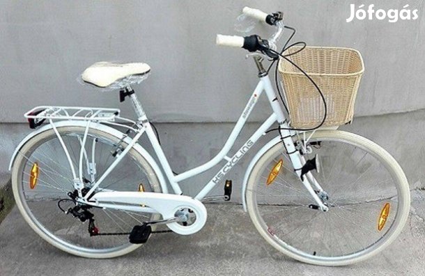 Női városi kerékpár kosárral 6 sebességes Shimano, 28" kerekek, lámpák