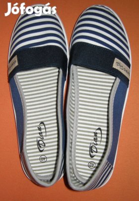 Női vászon új tengerészcsíkos papucscipő, 40-méret!
