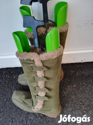 Női,zöld hasítottbőr csizma, 40-méret,Bécsben vásárolt!/71