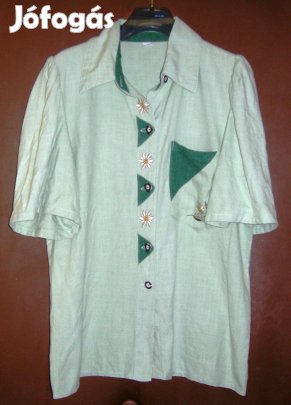 Női zöld osztrák népviseleti ingblúz,len anyagú,L-méret!/46