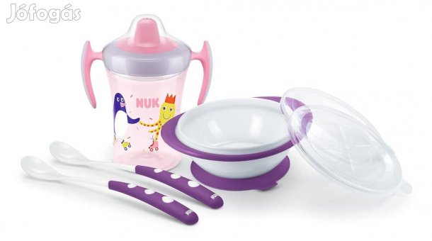 Nuk étkészlet itatópohárral, szúszásmentes tállal és 2 db kanállal, O