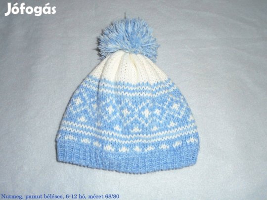 Nutmeg pamut béléses téli sapka 6-12 hó (méret 68 / 80) kék fehér