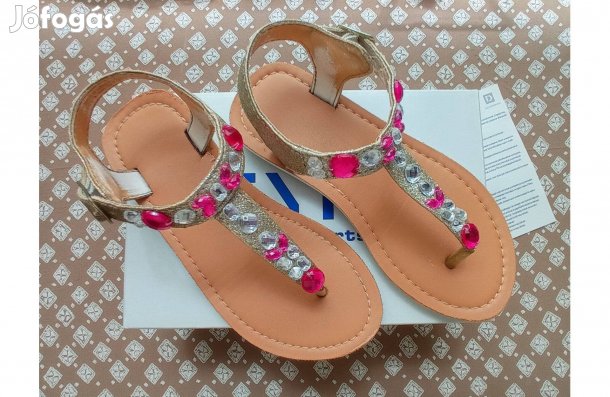 Nyári szandál, 32-es, drapp-arany fehér és rózsaszín csillámokkal