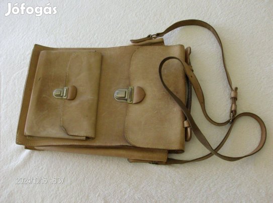 Nyers bőr táska, irattáska, retro, megkímélt, 35X25X4-10 cm