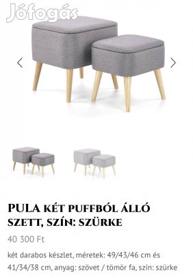 Nyitható tetejű puff szürke fa lábakkal új szett