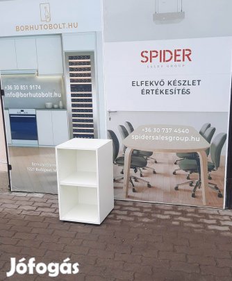 Nyitott szekrény, polcos, keskeny, fehér színű - használt irodabútor