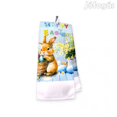 Nyulas konyharuha kék kosárral és húsvéti tojásokkal 58x35 cm
