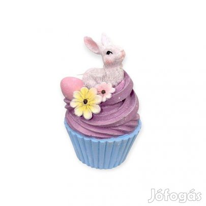 Nyuszi húsvéti dekoratív figura színes cupcake-ben 8x12 cm