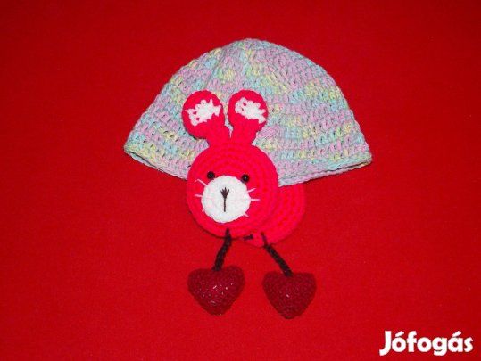 Nyuszis, kötött sapka 6-8 évesre