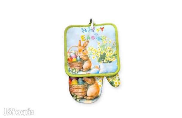 Nyuszis edényfogó kesztyű szalvétával húsvéti konyhai szett 2 db-os