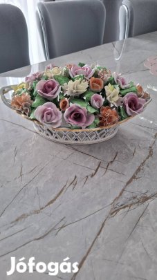 Ó Herendi porcelán nagy virágos kosár