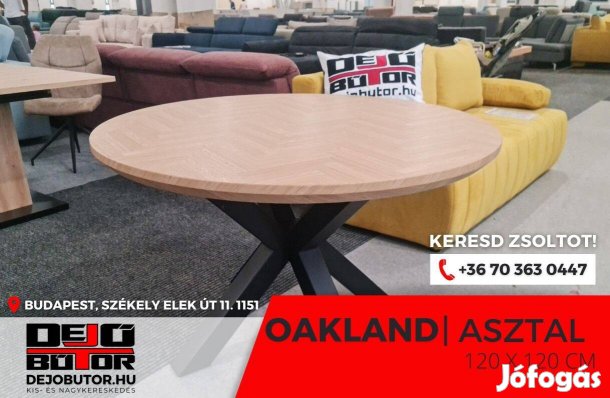 Oaklnad étkezőasztal kerek 120x120 cm fekete x- lábakkal natúr