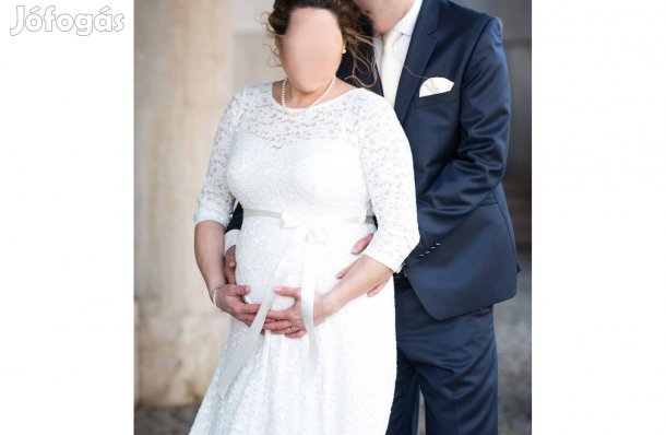 Odett krém csipke kismama menyasszonyi ruha, méret kb. 42-44 L-XL