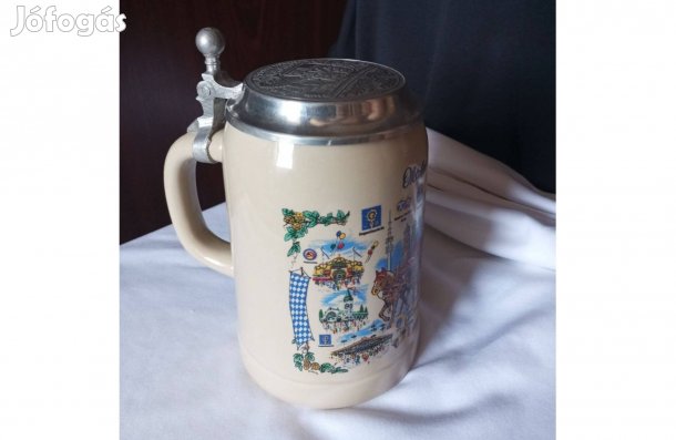 Oktoberfest 2007 es évfordulóra kiadott kerámia sörös korsó fém tetőve