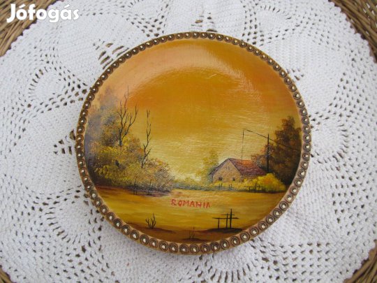 Olaj festékkel festett fa dísztányér