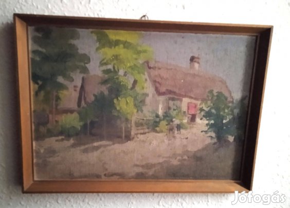 Olajfestmény farostlemezre1900-korul- Életkép szignózott