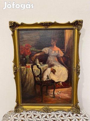 Olajfestmény farostra - szobajelenet