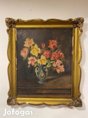 Olajfestmény farostra festve - Virágcsendélet