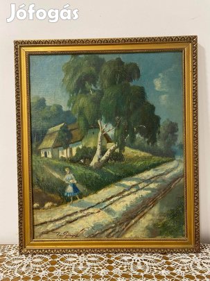 Olajfestmény vászonra - Falusi jelenet
