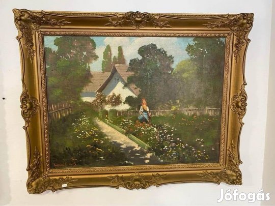 Olajfestmény vászonra - Falusi jelenet